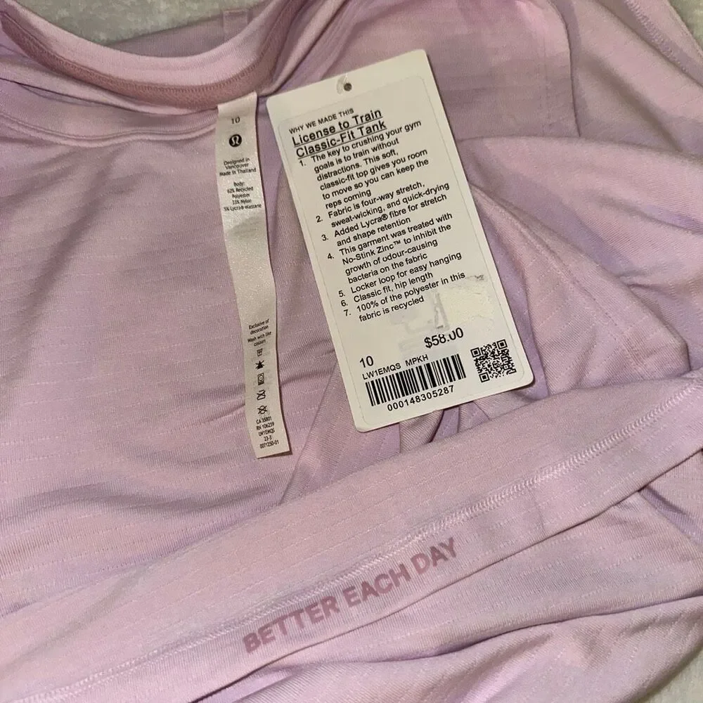 Lululemon Womens Size 10 License To Train Tank Top Strawberry Milkshake Pink NWT